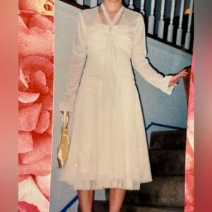 Vtg B Darlin Ivory Gold Glitter Formal Homecoming Prom Wedding Dress 1/2 Knee Ln